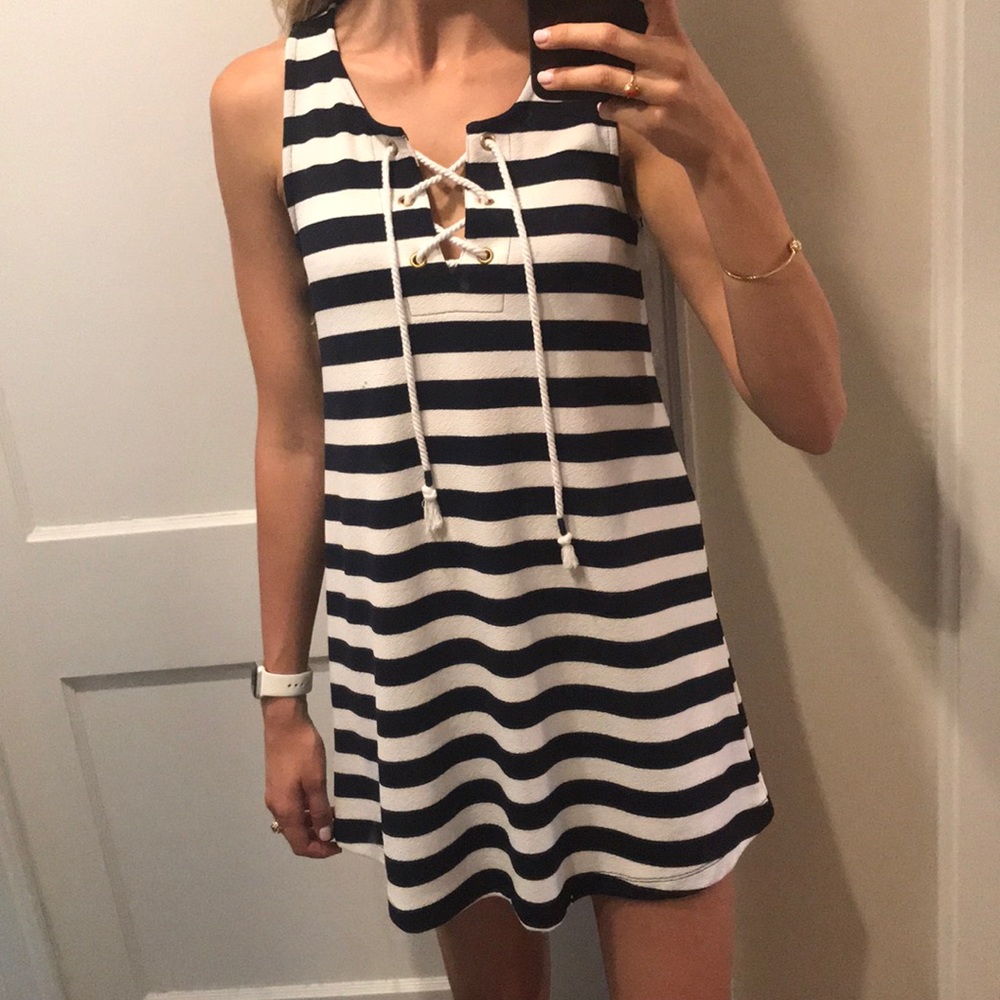 Nautical stripe lace up dress